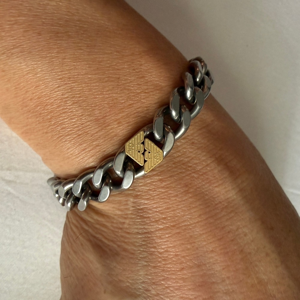 Emporio Armani‎ Men's Stainless Steel Gold Accent Chain Bracelet New with Box